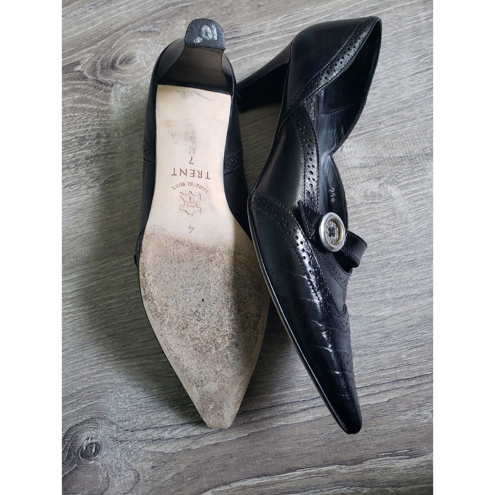 Brighton Trent Sz 7M Heels Black Leather Silver Button Point Toe Shoes Western - Picture 2 of 6
